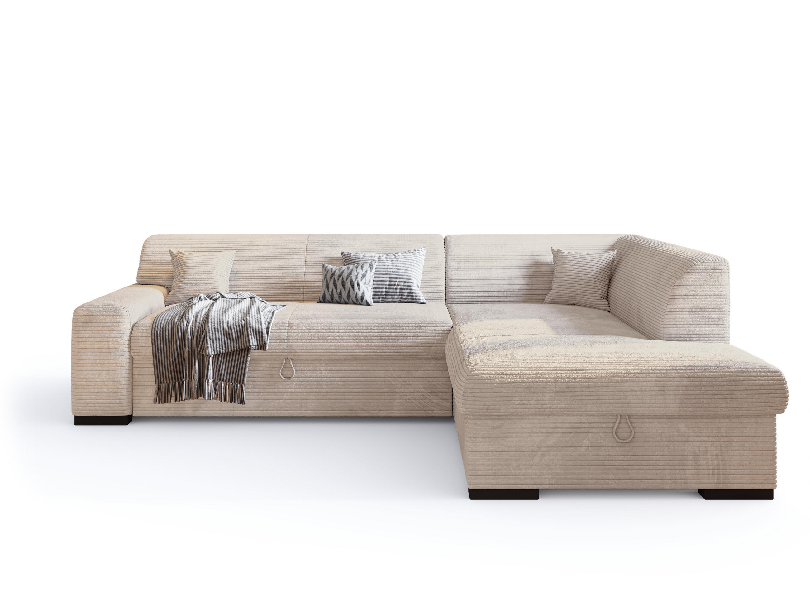 ECKSOFA mit Schlaffunktion Cordstoff MILENZO Vanille Rechts - Creme, Holz (260/175cm) - Bromarkt