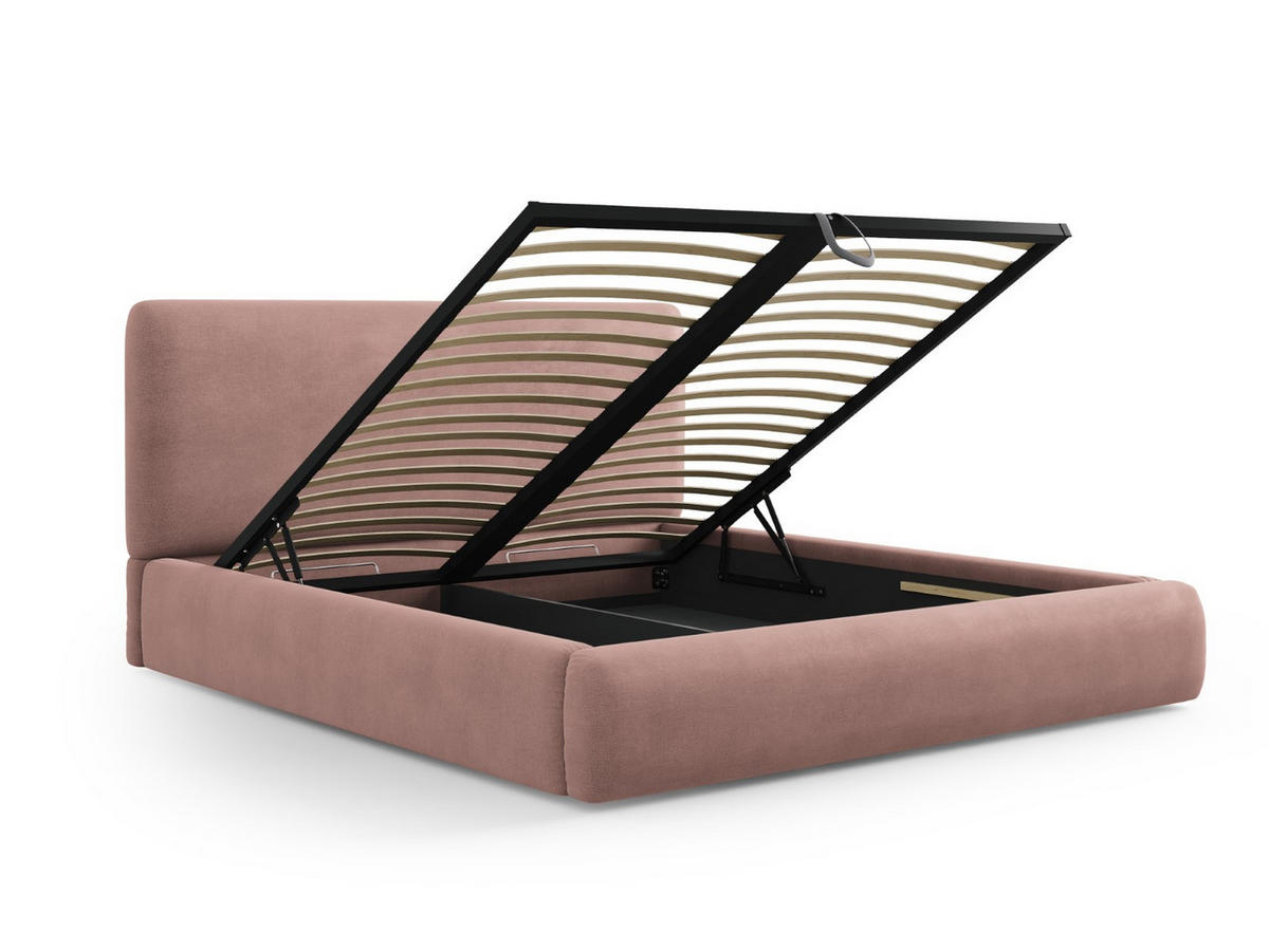 BETT mit Bettkasten und Kopfteil Colonel aus Chenille-Stoff rosa 200x200cm - Pink, Textil (200/200cm) - Cosmopolitan Design