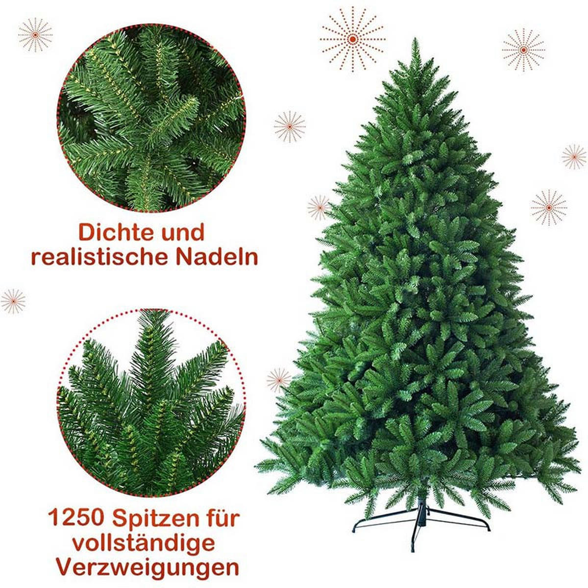 WEIHNACHTSBAUM mit 11 Lichtmodi und 5 Farbwechseln 210CM Grün - Grün, Metall (210cm) - COSTWAY