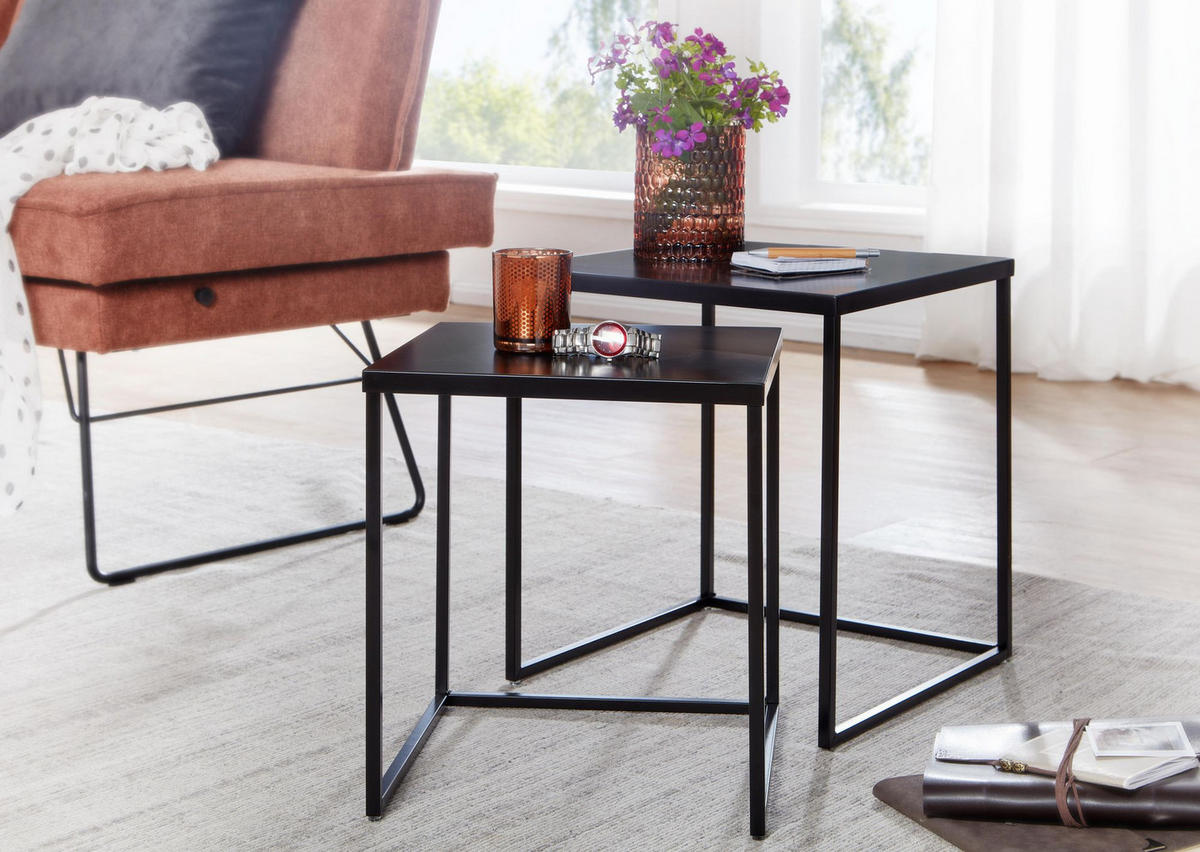 BEISTELLTISCH Set – 2-teilig Schwarz Stahl Industriestil mit Anti-Rutsch - Schwarz, Metall (40/40/45cm) - KADIMA DESIGN