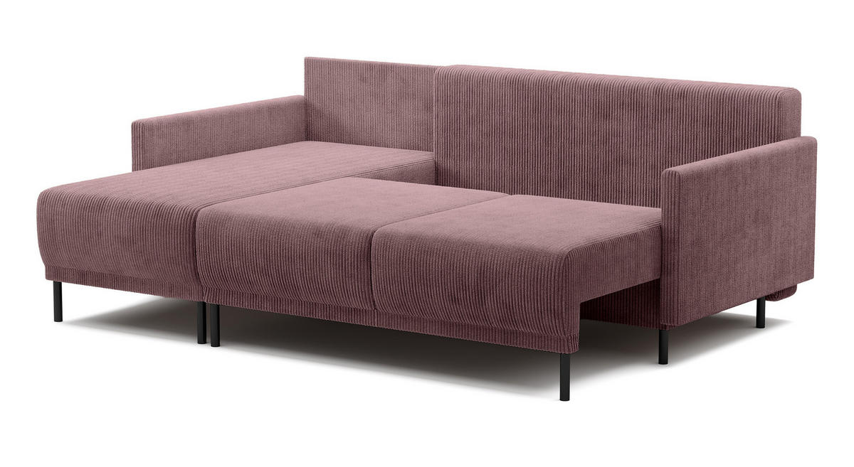 ECKSOFA Hamiel Lila Cordbezug - Flieder/Schwarz, Holz/Textil (212/142cm) - Selsey