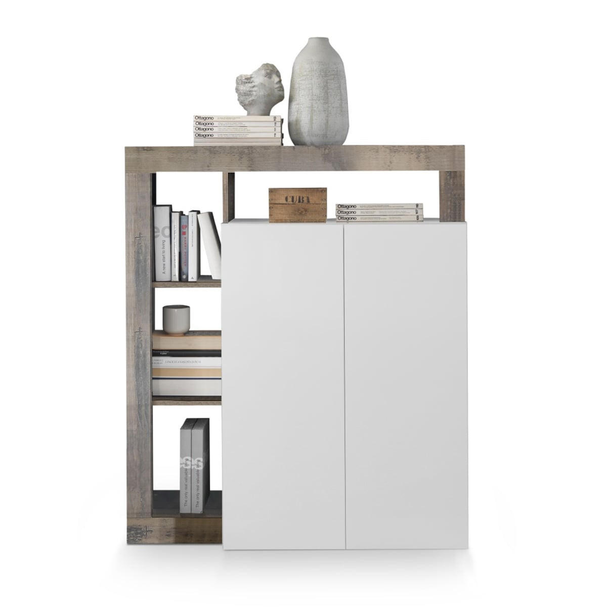 HIGHBOARD mit 2 Türen Frankfurt - L108 cm - Weiß, Holzwerkstoff (108/127/42cm) - Calicosy