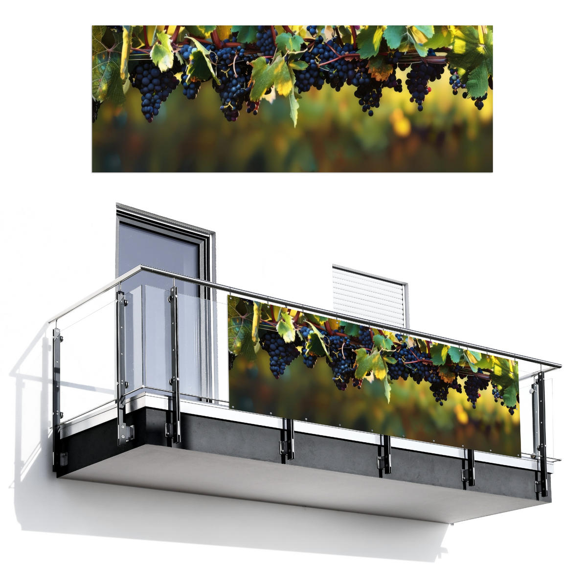 BALKON-SICHTSCHUTZ Trauben - Wein - Natur - Grün - Weinrot, Kunststoff (300/110cm) - MuchoWow