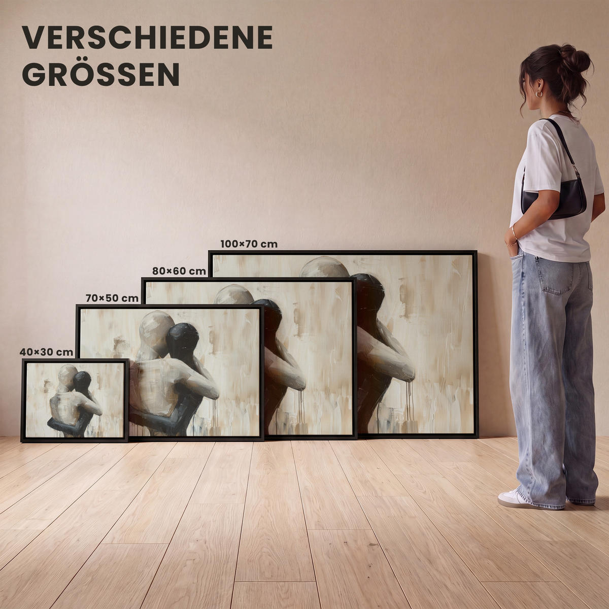 LEINWAND Bilder mit Rahmen - Abstrakt - Liebe - Schwarz und weiß - Modern - 100x70 - Schwarz, Textil (100/70cm) - MuchoWow