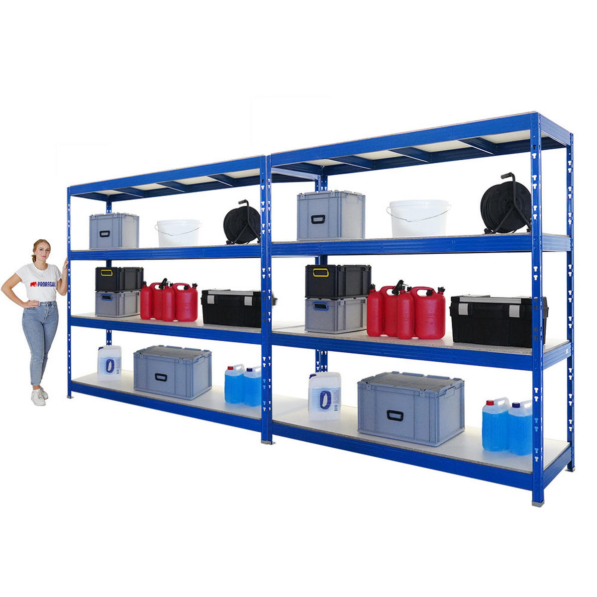 SCHWERLASTREGAL Rhino 2er-Set 200x200x60 cm 4 Melamin-Ebenen 16mm Fachlast 500 kg Blau - Blau, Metall (400/200/60cm) - PROREGAL