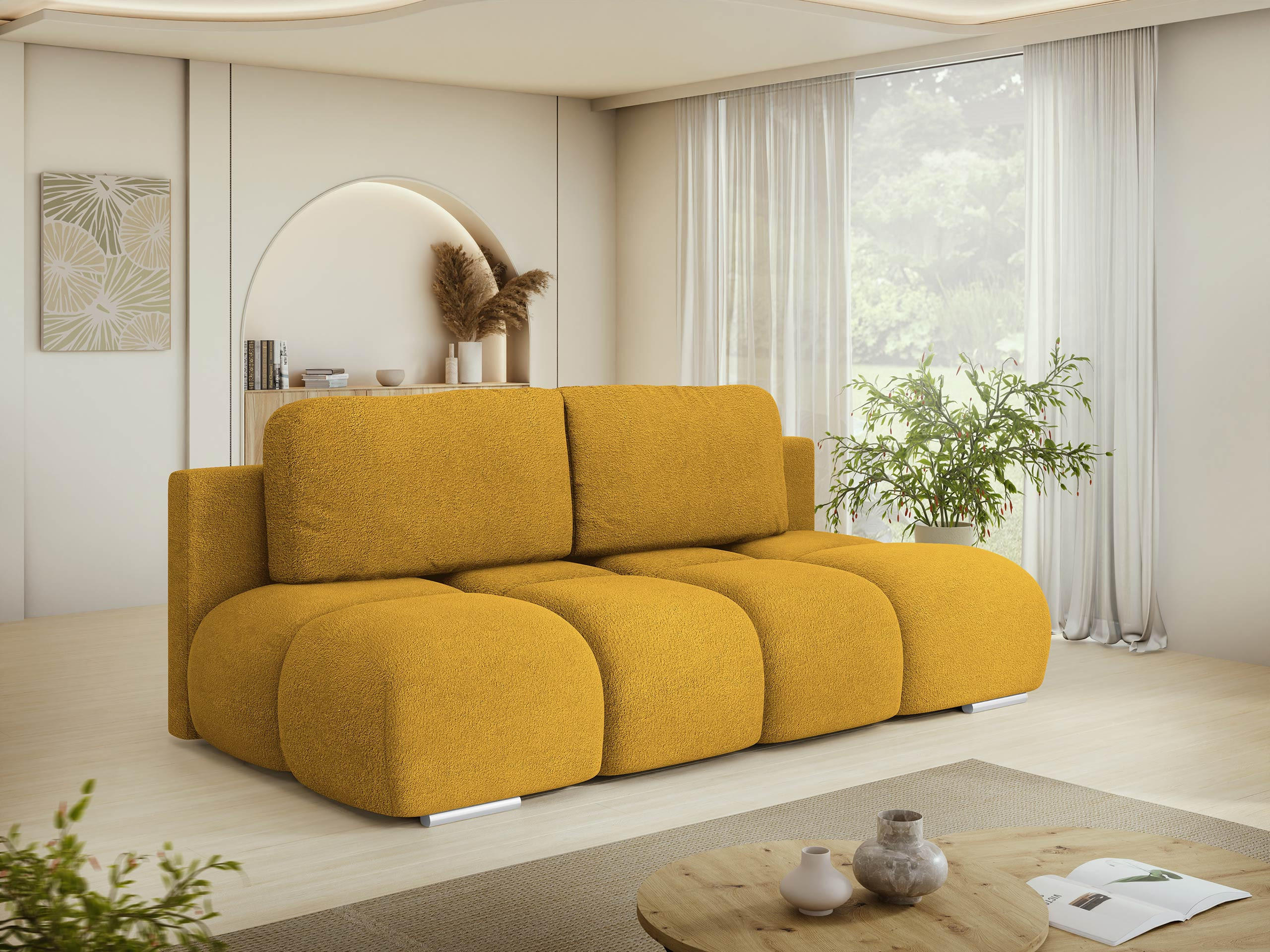 SCHLAFSOFA Honey Mini - Currygelb/Schwarz, Holz/Kunststoff (195/89/90cm) - MIRJAN24