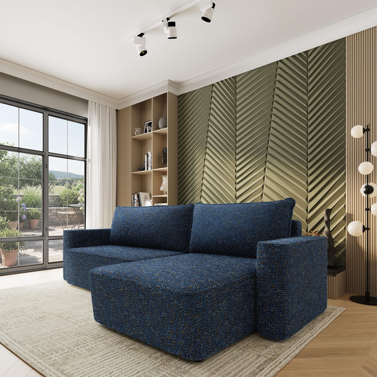 ECKSOFA BELARO BL Blau Chenille mit Schlaffunktion - Blau, Holz/Textil (280/162cm) - MASSENO