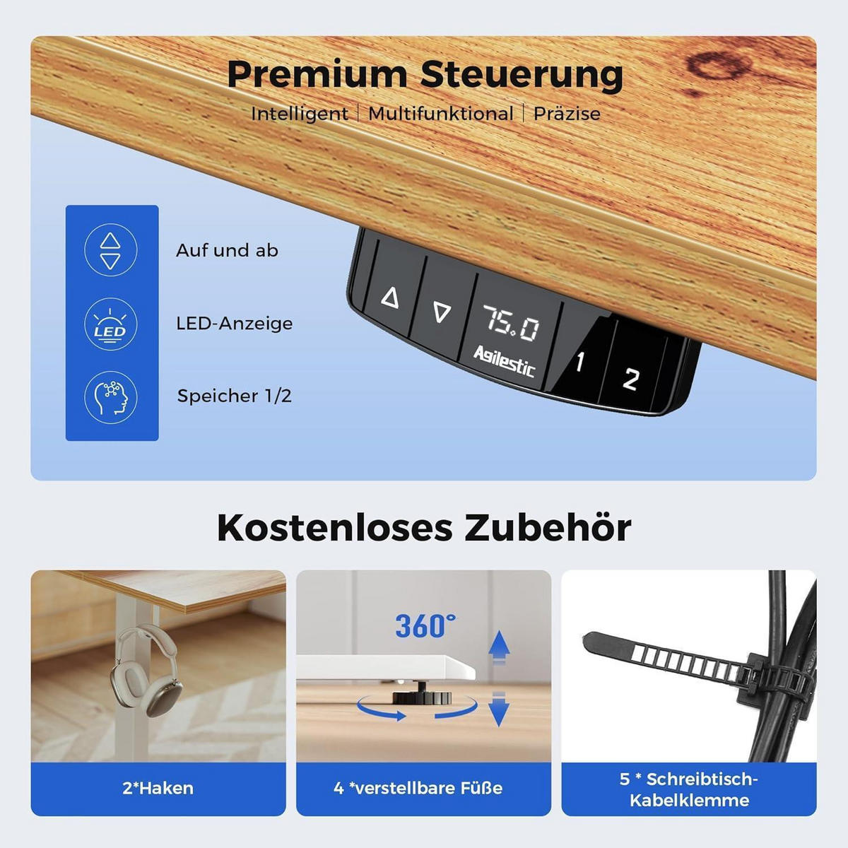 SCHREIBTISCH Höhenverstellbar Elektrisch 140 x 60 cm Hellbraun - Braun, Holzwerkstoff (140/60/75cm)