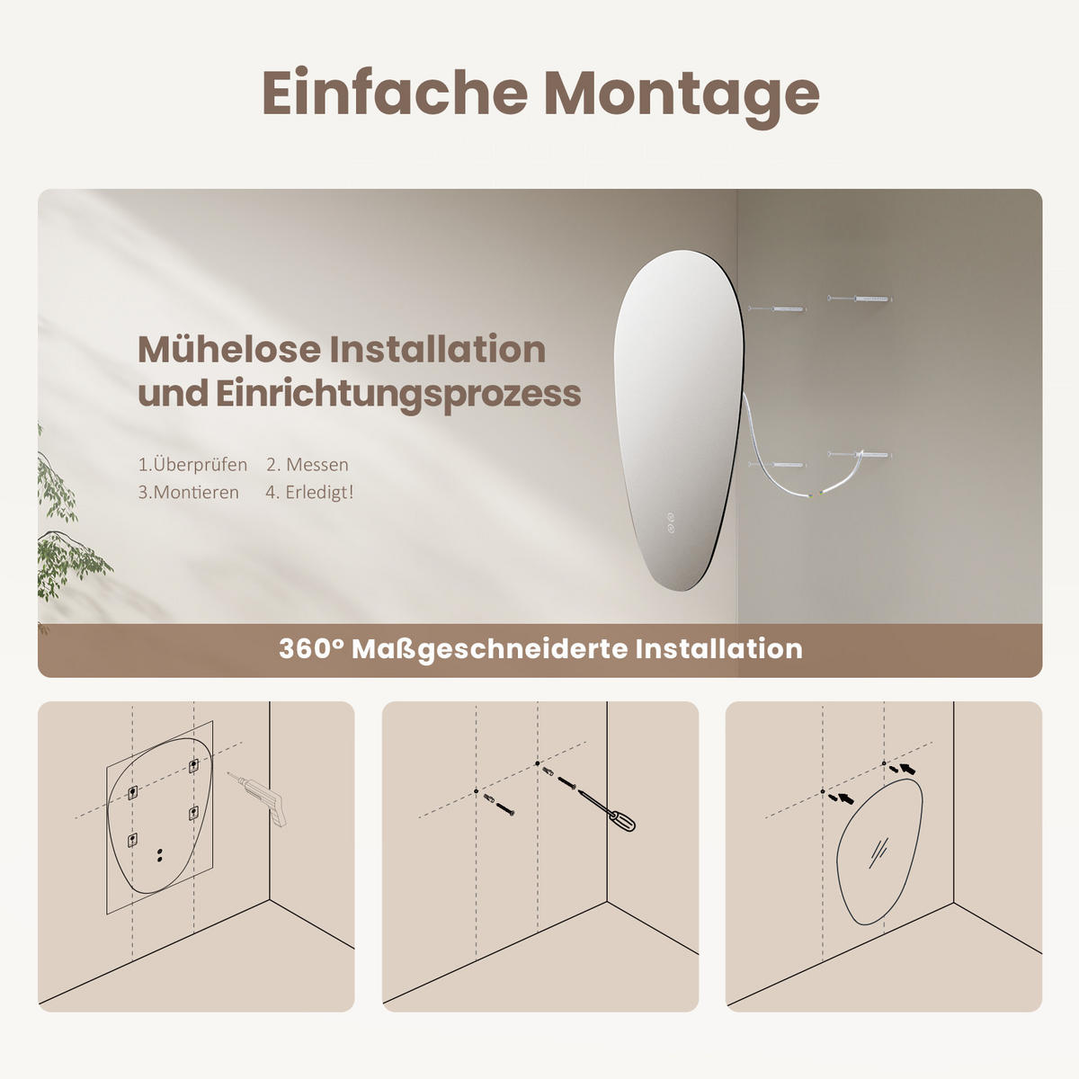 BADSPIEGEL mit Touch-Schalter, Dimmbar 70/50 cm - Transparent, Glas (50/70/3cm) - EMKE