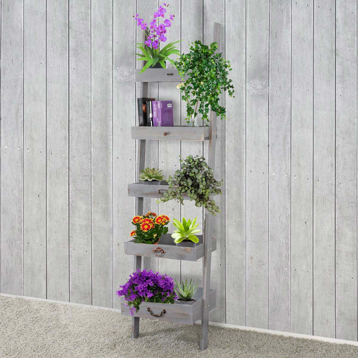 PFLANZREGAL BLUMENSTÄNDER Grau - Grau, Holz (43/169/32cm) - MCW