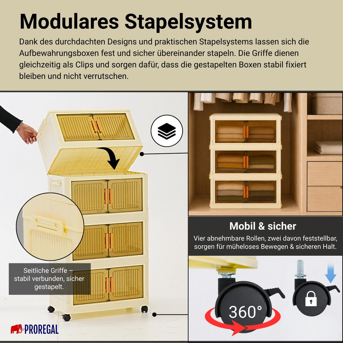 AUFBEWAHRUNGSBOXEN EasyCube stapelbar 4 Ebenen und Rollen 28L Weiß-Transparent - Weiß, Kunststoff (48/25.5/28cm) - BERLINLODGE