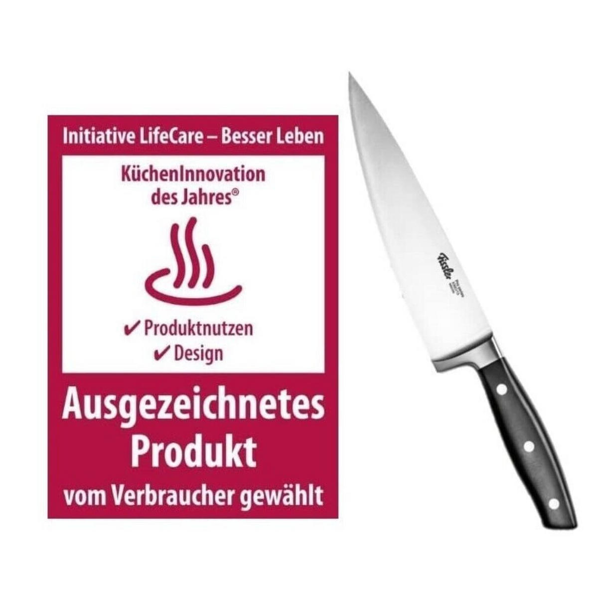 MESSERSET 4-tlg –Profi– Küchenmesser Set mit Kochmesser 190mm, Santokumesser 130&165mm, Brotmesser 180mm, Edelstahl, Rostfrei Ergonomischer Griff - Silberfarben/Schwarz, Kunststoff/Metall - Fissler