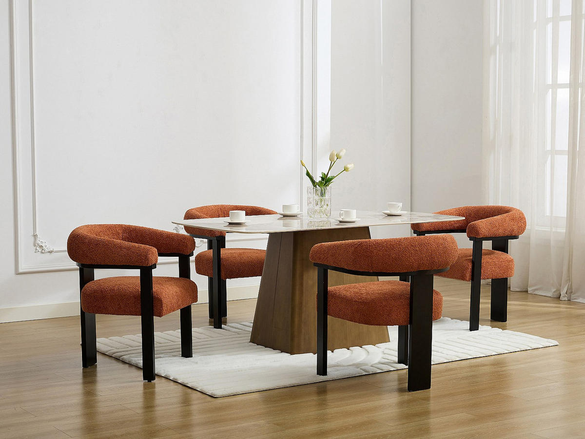 STUHL mit Armlehnen 6er-Set - Bouclé-Stoff & Kautschukholz - Terracotta & Schwarz - LIVELIA - Terracotta, Textil (64/78/60cm) - Vente-Unique