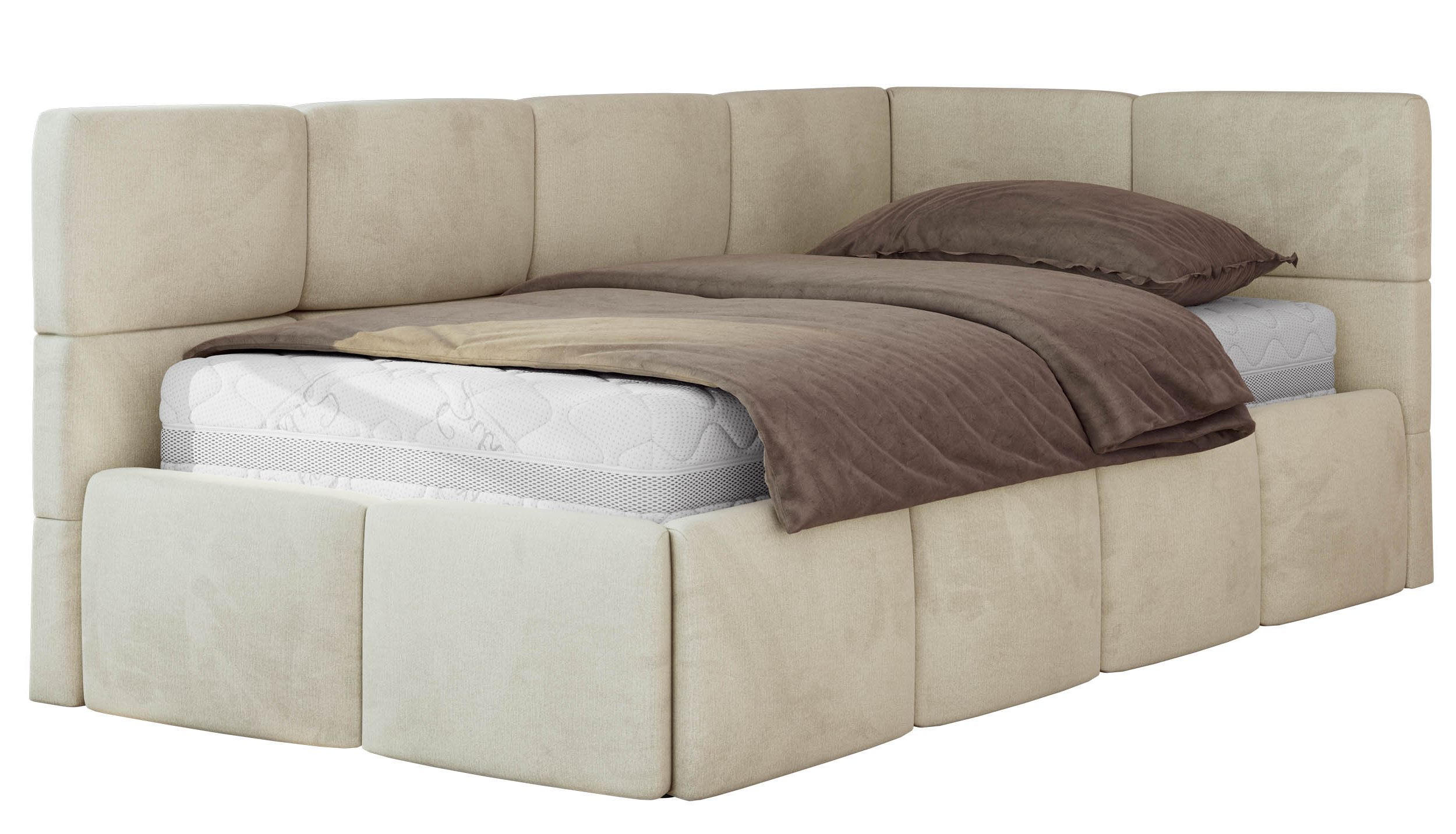 JUGENDBETT ARVO 90/200 - Beige Velvet - Multipocket-Matratze - Rechts Seite - Beige, Textil (90/200cm) - MKS