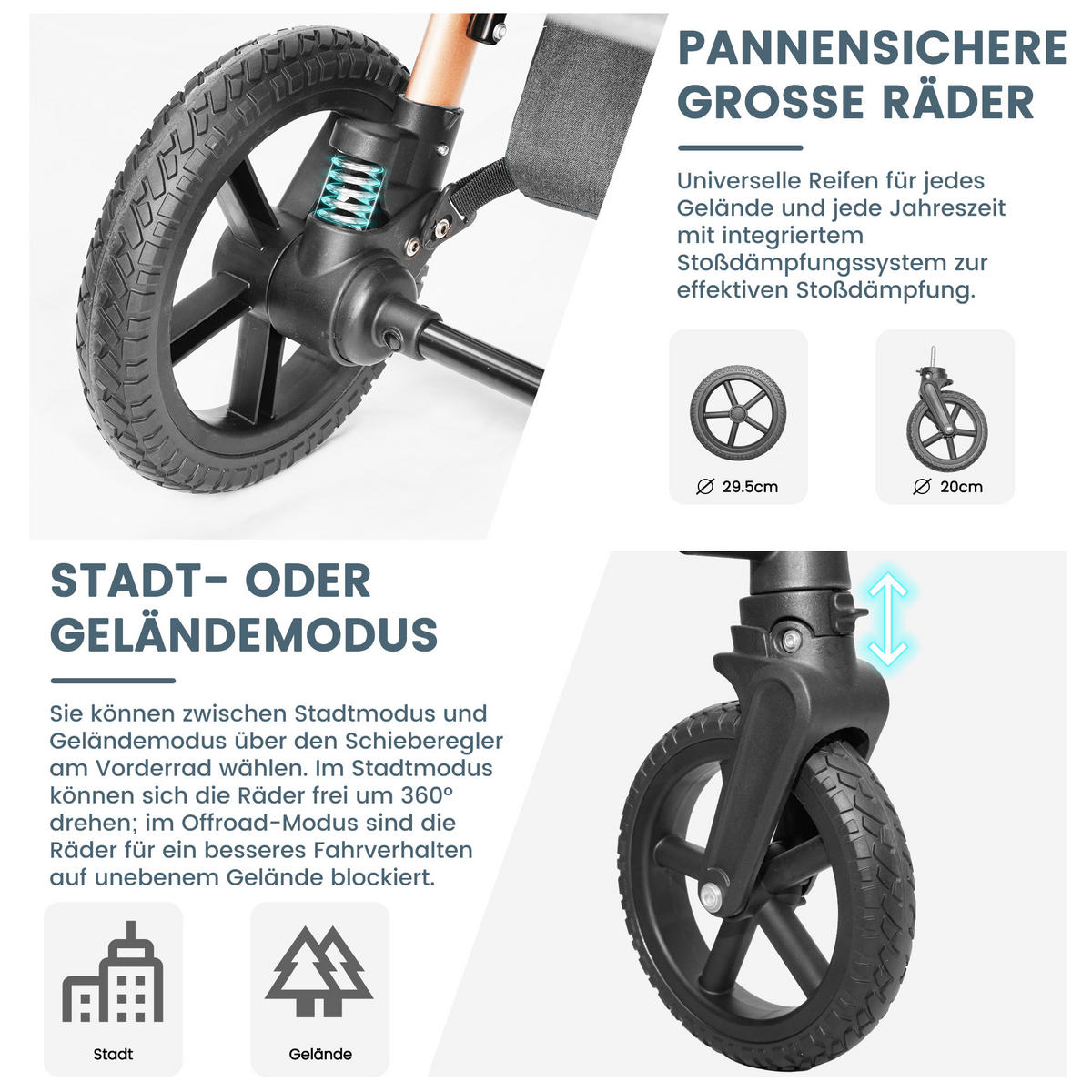 BUGGY Kombikinderwagen 2-in-1 mit wendbarer Sitzeinheit und All-Terrain-Federung - Blau, Metall (80/62/106cm) - Raelunyi