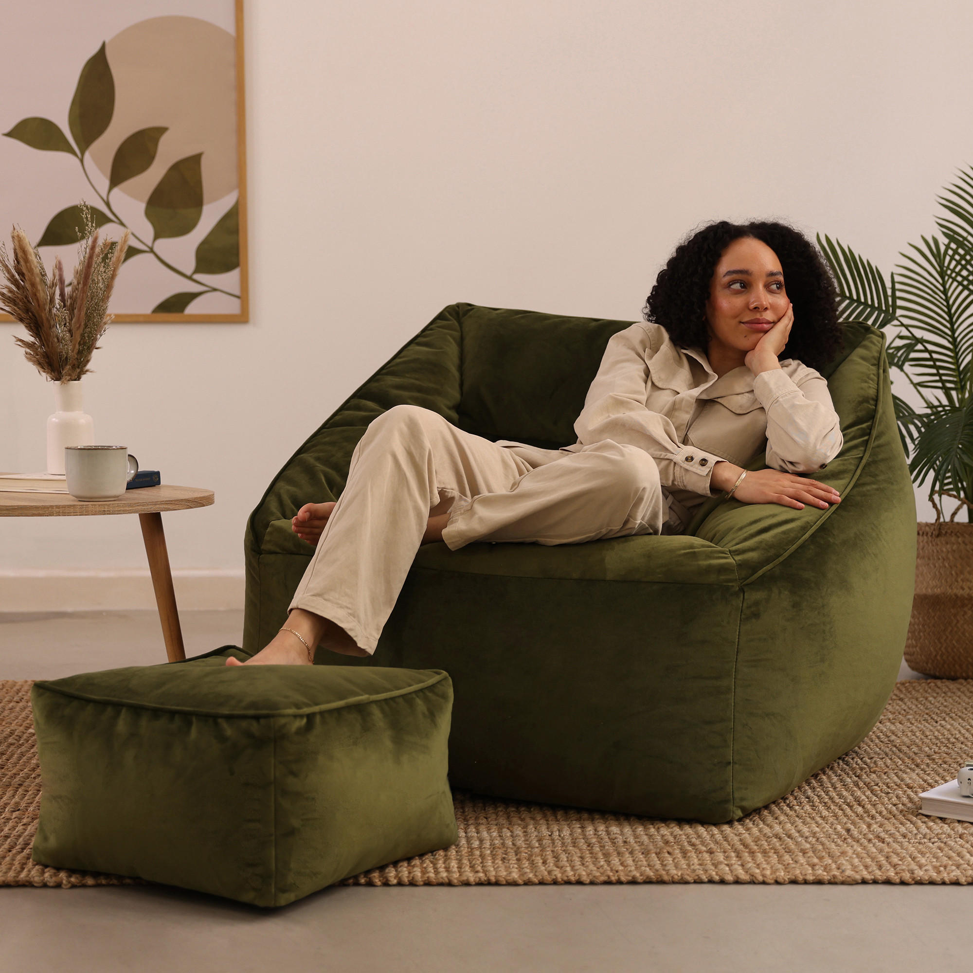 SITZSACK Sessel mit Sitzpouf - Dunkelgrün, Kunststoff (100/80/88cm) - icon