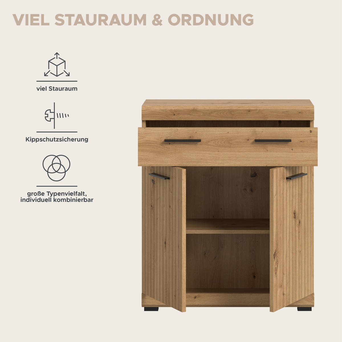 STANDSCHRANK SCOUT (B/H/T: ca. 74/88/31 cm) in Artisan Eiche Nachbildung/Artisan Eiche Nachbildung - Eiche Artisan, Holz (74/88/31cm)