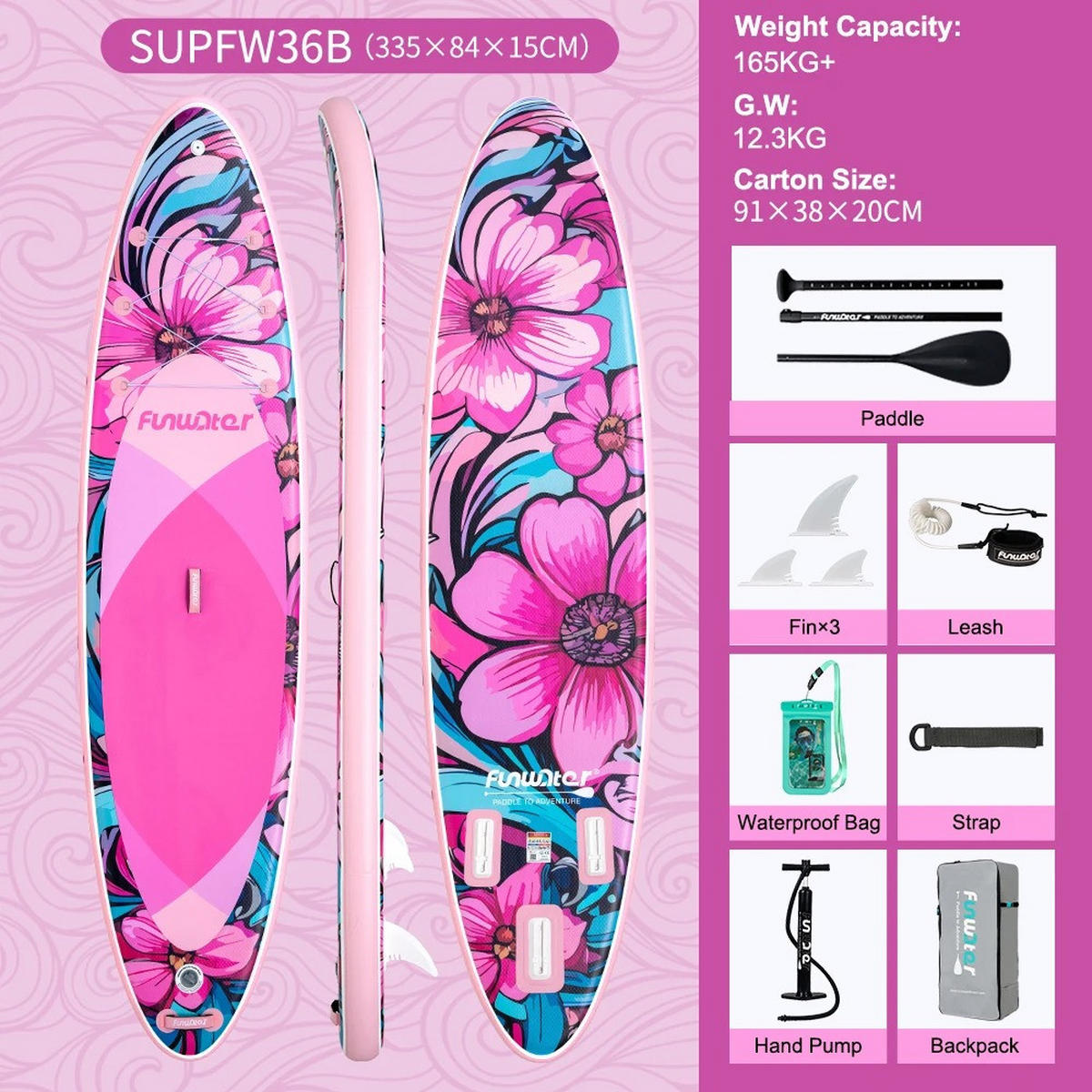 STAND-UP PADDLE BOARD SUPFW36B(335×84×15CM) - Pink, Kunststoff (84/335cm) - Kaket