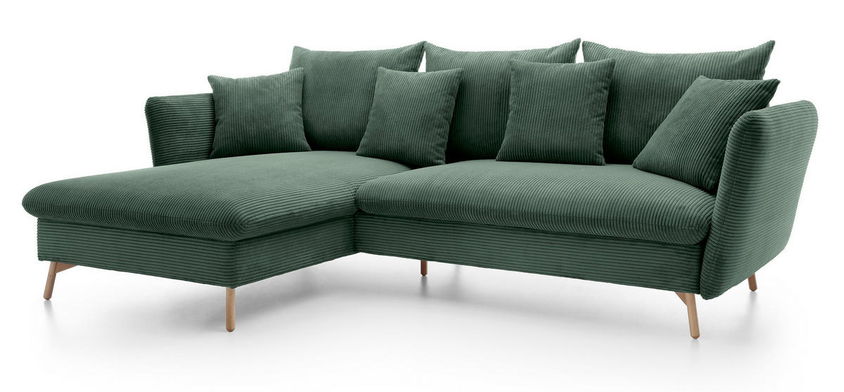 ECKSOFA Savona L-Form 260 cm, Cordstoff, Links, Grün - Grün, Holz (258/167cm) - Emporius