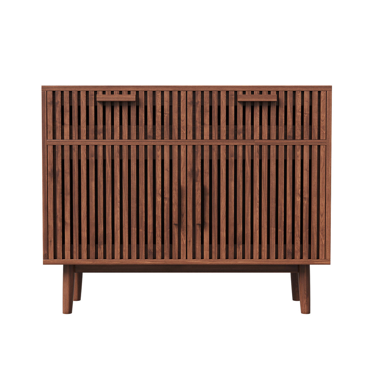 SIDEBOARD Nussbaumfarben 100cm Kommode mit 2 Türen 2 Schubladen Landhaus modern - Nussbaumfarben, Holz (100/80/35cm)