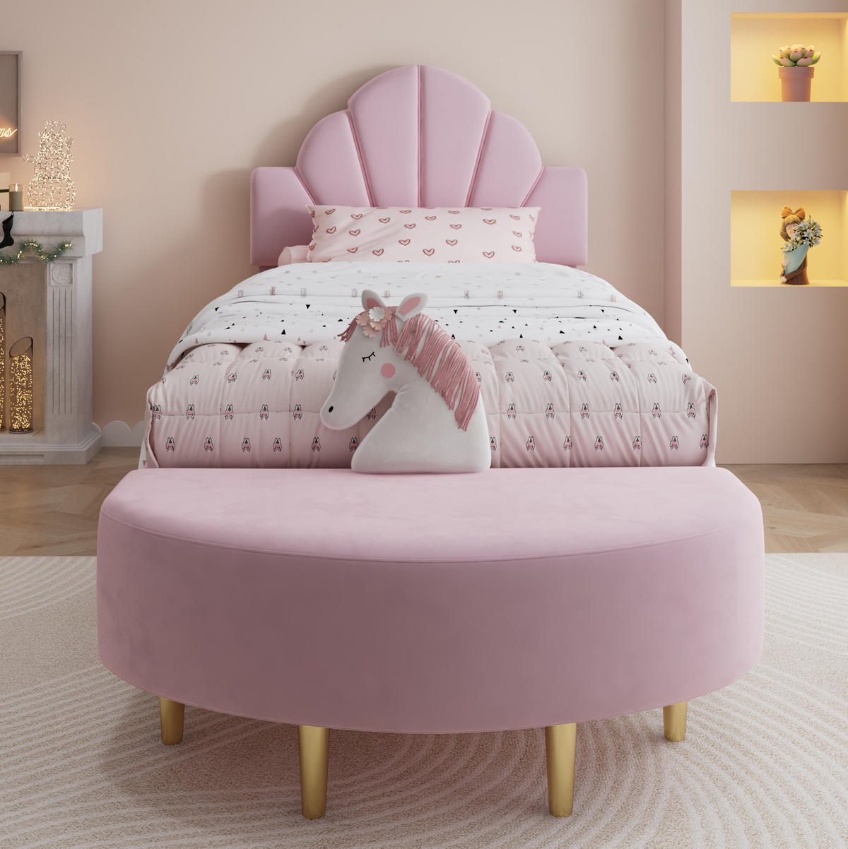 POLSTERBETT mit Bettbank 90x200 cm Samt Rosa - Pink, Metall (90/200cm) - Meubliv