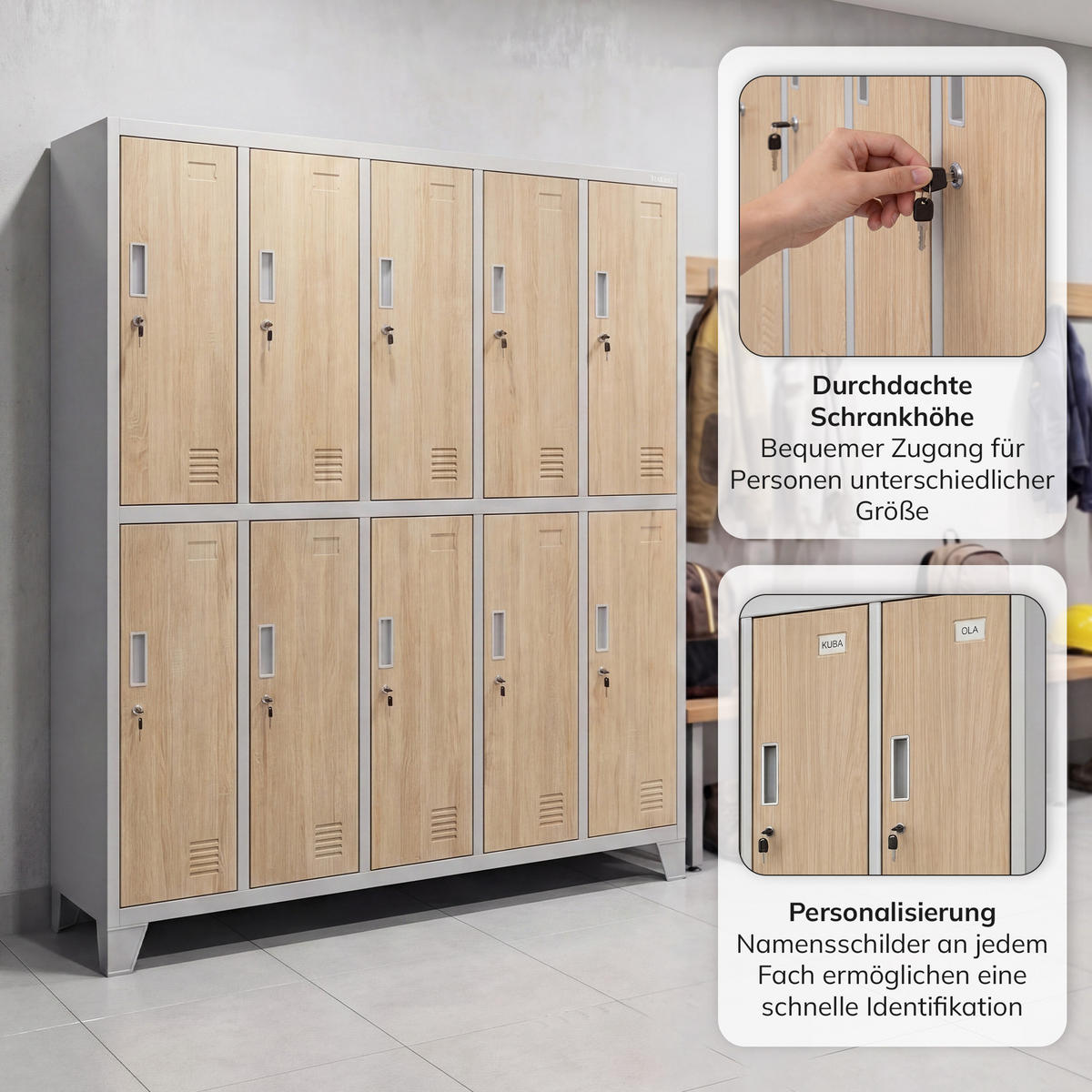 ARBEITSSCHUTZ-KLEIDERSCHRANK BARTEK 172 x 136 x 45 cm - Grau/Sonoma Eiche, Metall (136/172/45cm) - Jan Nowak