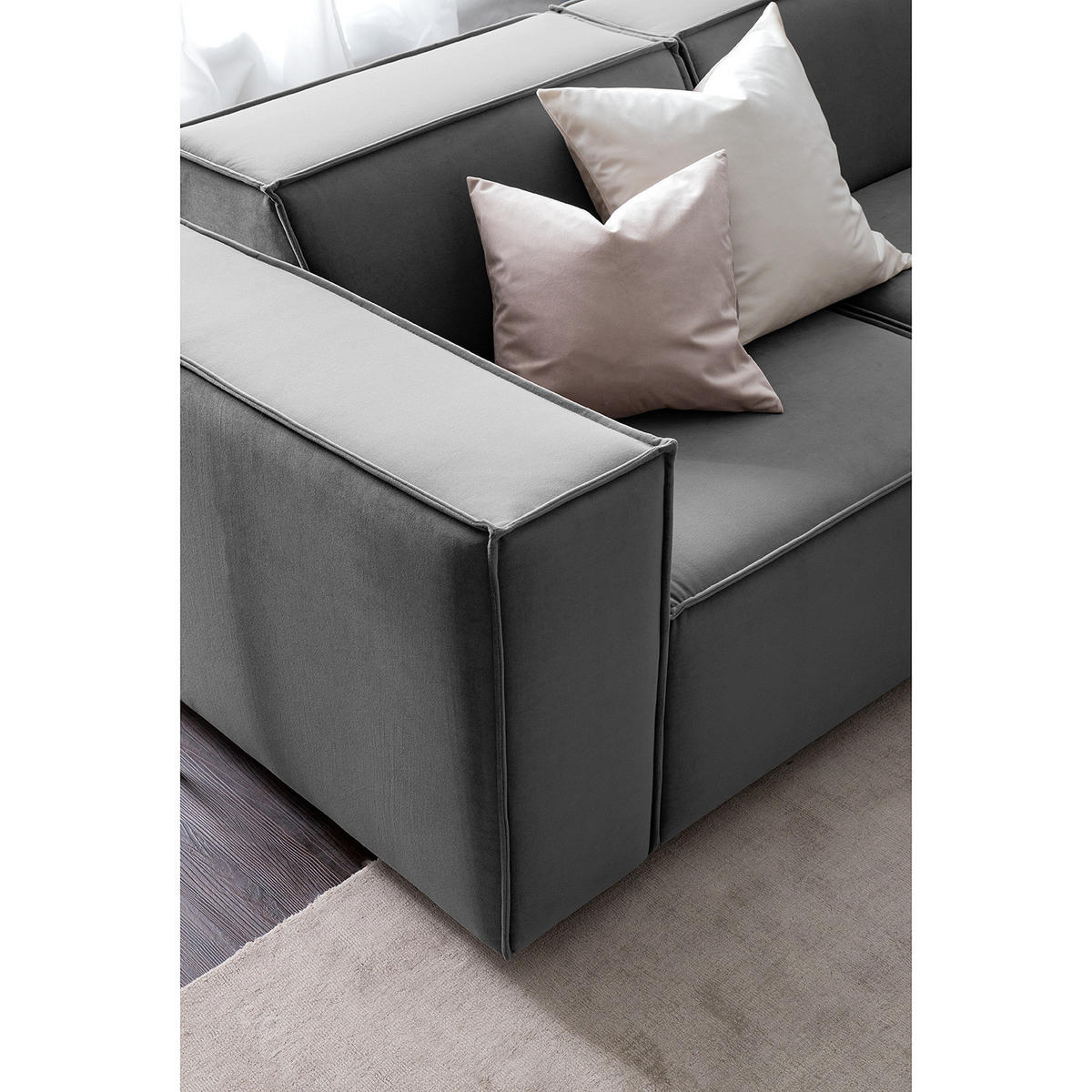 ECKSOFA mit Ottomane - Schwarz/Grau, Kunststoff/Textil (260/234cm) - home24