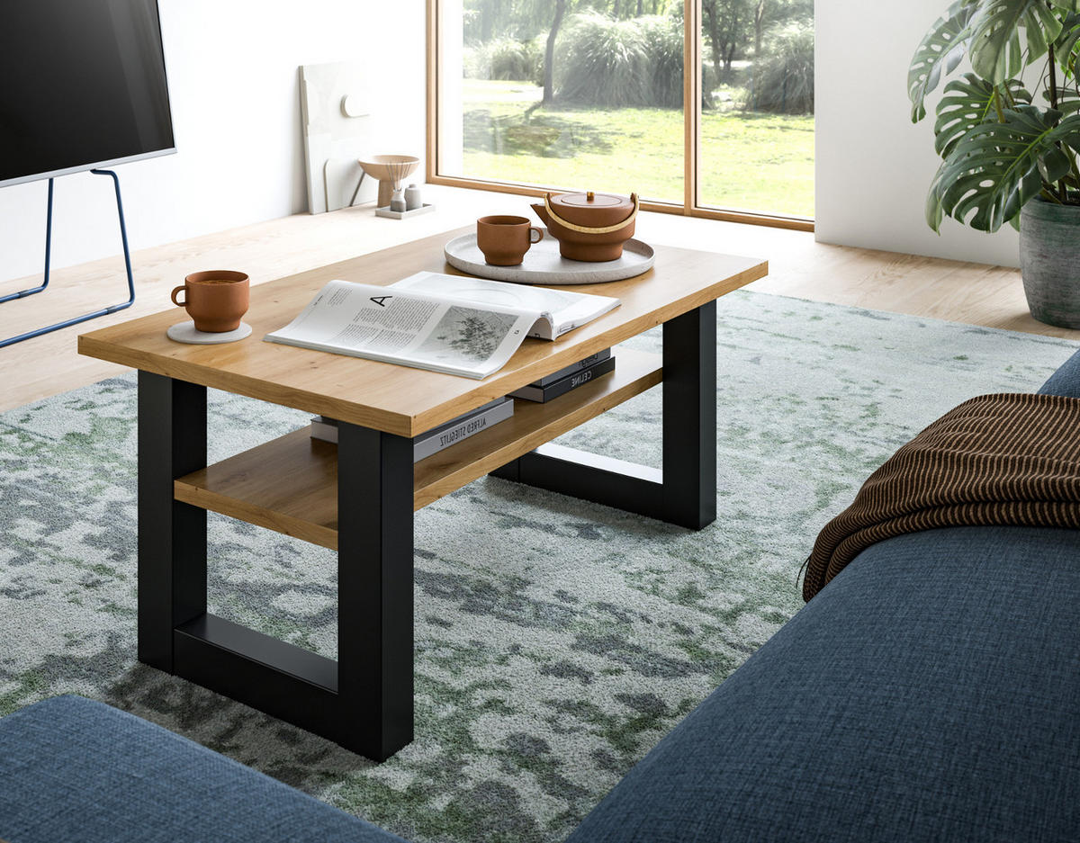 COUCHTISCH Eiche, grau 90 x 50 cm, Wohnzimmertisch mit Ablage - Dunkelgrau/Eiche Artisan, Holzwerkstoff/Metall (90/50/42cm) - Inn.Furn