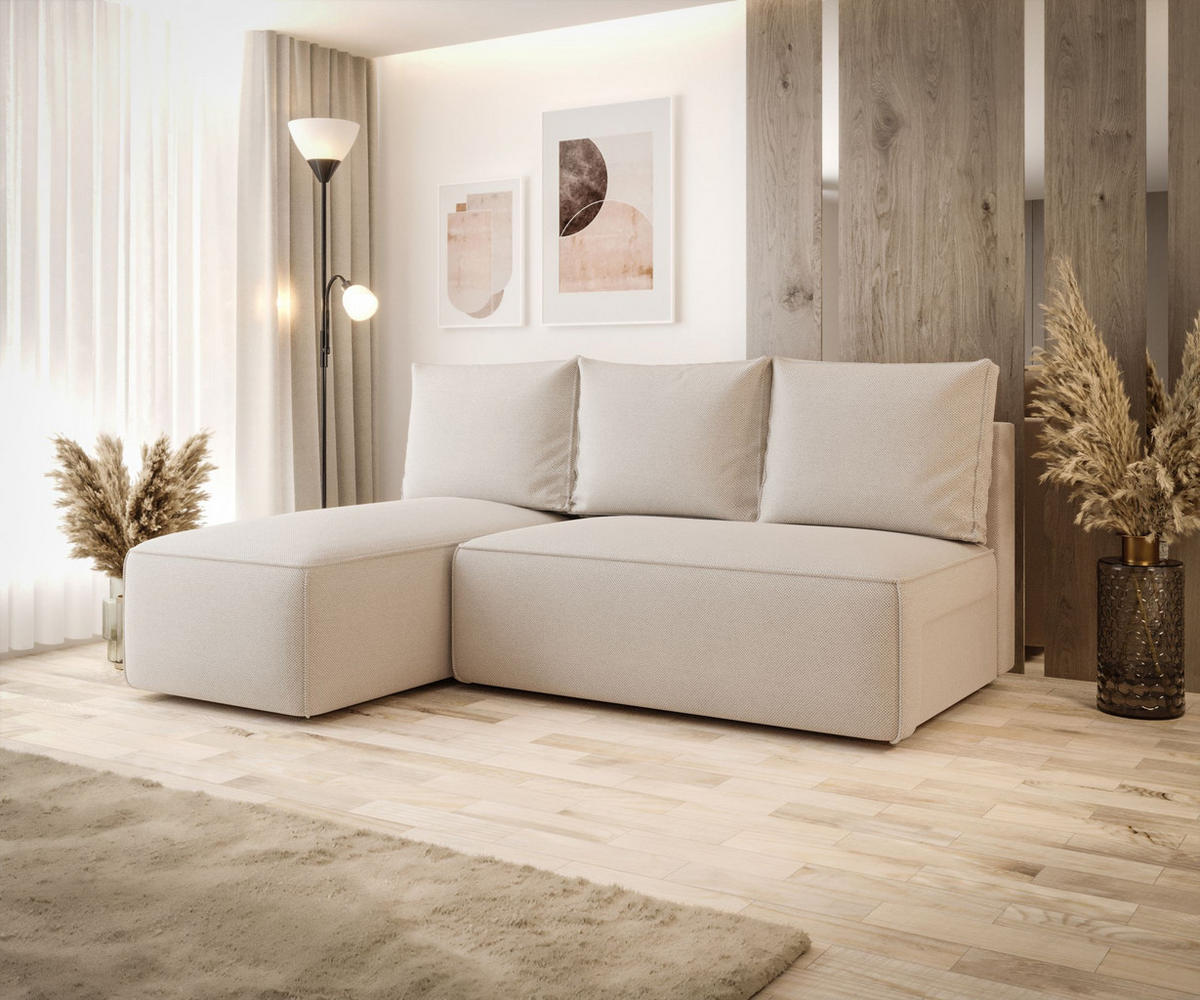 ECKSOFA mit Schlaffunktion SAVIO MINI Curio 09 Links - Ecru, Textil (200/140cm) - Bedante