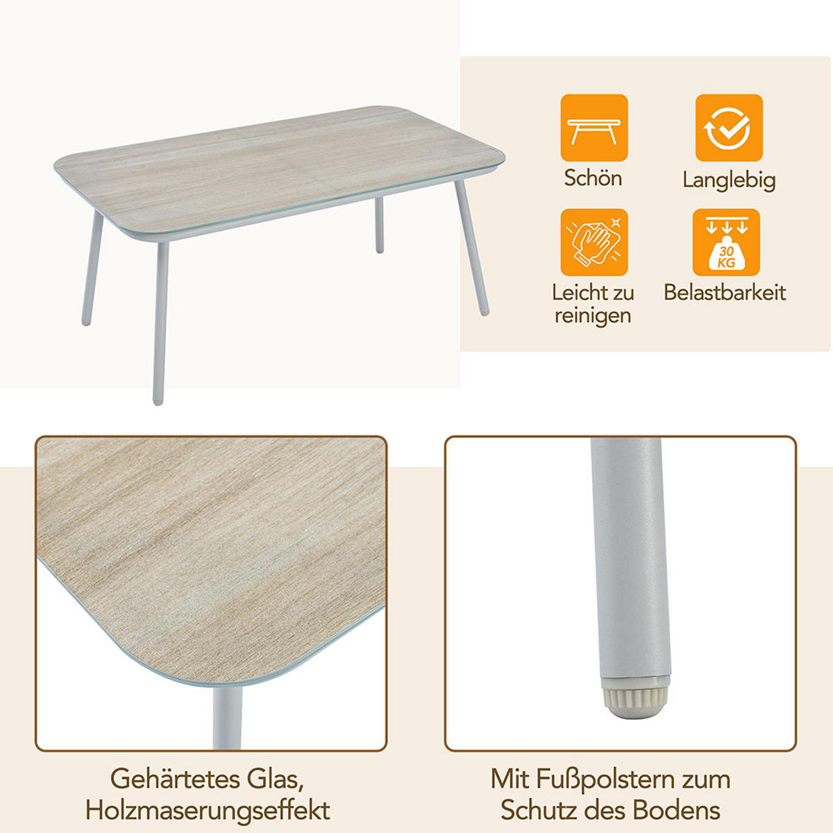 LOUNGEGARNITUR 7 Sitzplätze, Sitzkissen abnehmbar und waschbar, beige - Beige, Metall - KOMHTOM