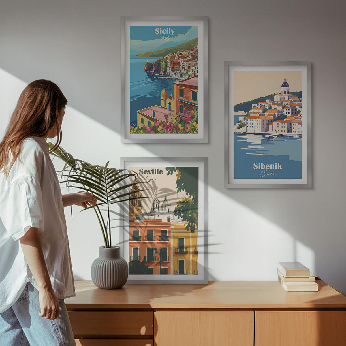 WANDBILDER 3er Set - 40x60 cm Silberner Rahmen - Stadtlandschaften mit Gebäuden - Silberfarben, Kunststoff (40/60cm) - ArtPrintCave