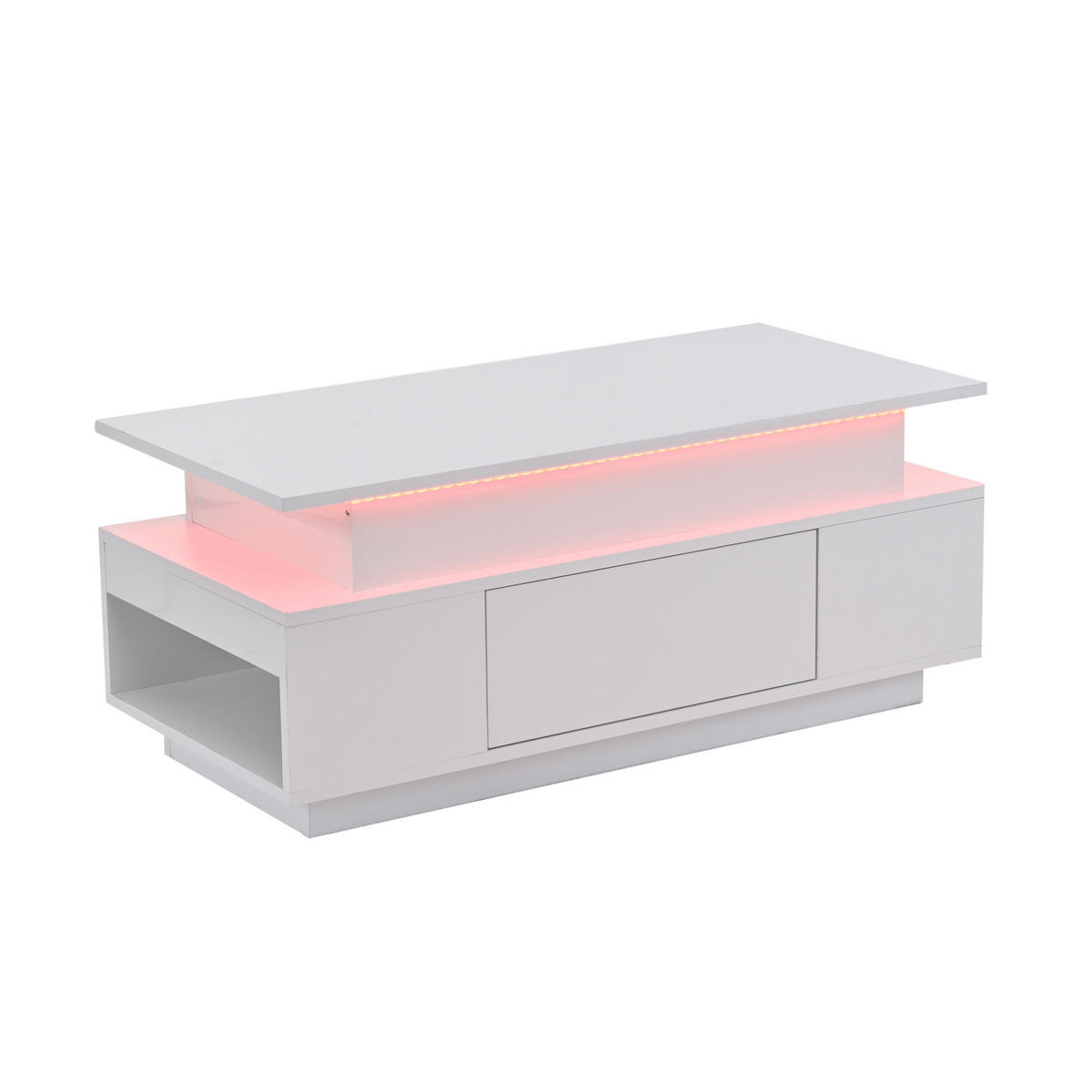 COUCHTISCH, höhenverstellbare Tischplatte, Hochglanz Weiß mit Stauraum & LED, 96/45/40 cm,Weiß - Weiß, Holzwerkstoff (45/96/40cm) - Redom