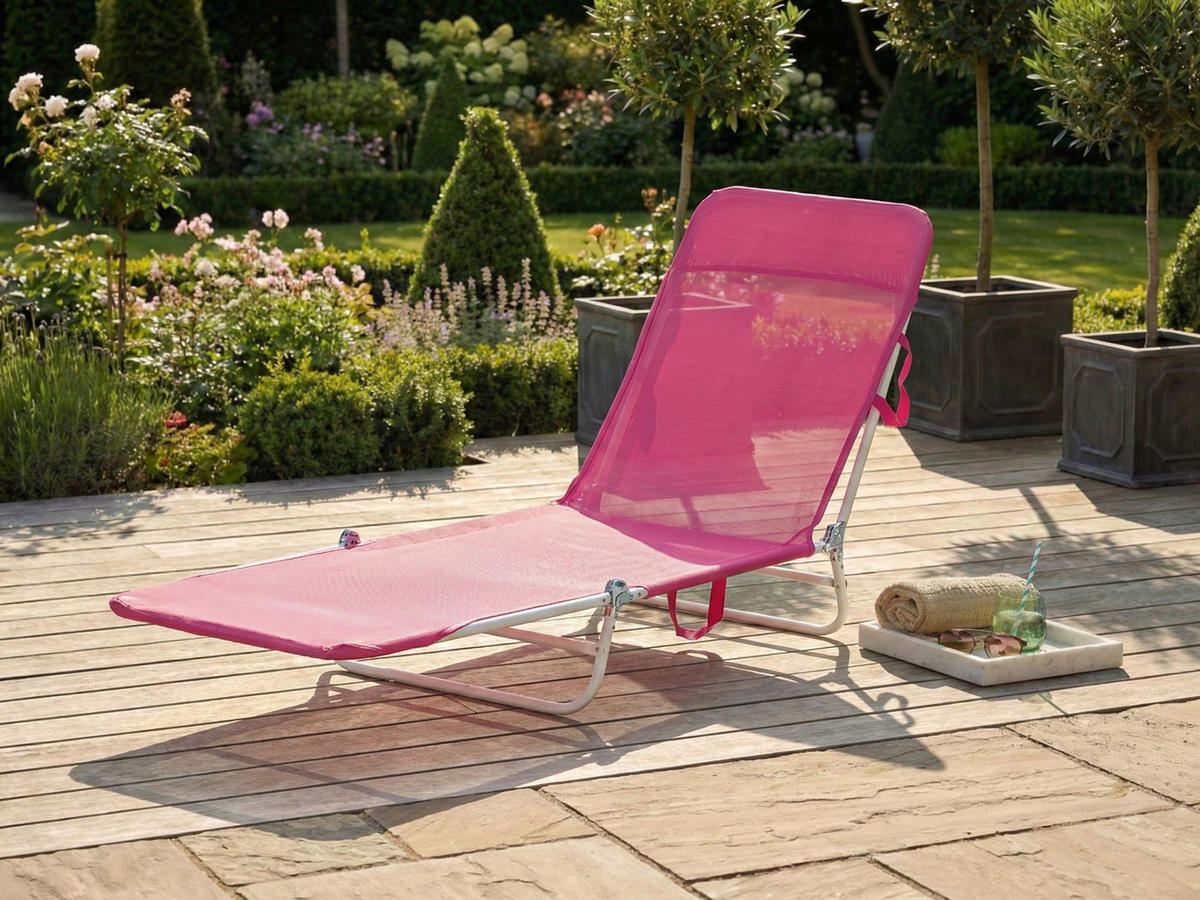 SONNENLIEGE Rosa Kastoria - Pink/Weiß, Textil (52/20/185cm) - Beliani