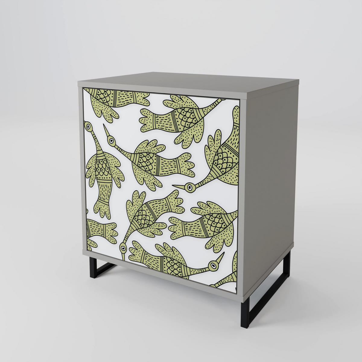 SIDEBOARD SEEDLING SONGBIRD, Grau, 57,5x42x70,5 cm, Schwarze Metall-Sternfüße - Multicolor/Schwarz, Holzwerkstoff/Metall (57.5/70.5/42cm) - SpaceRebels
