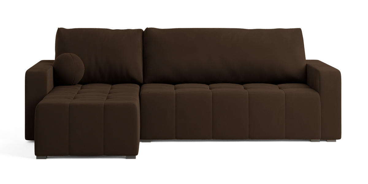 ECKSOFA VOLIRA Braun Plüsch-Stoff mit Schlaffunktion - Braun, Holz (230/143cm) - MASSENO