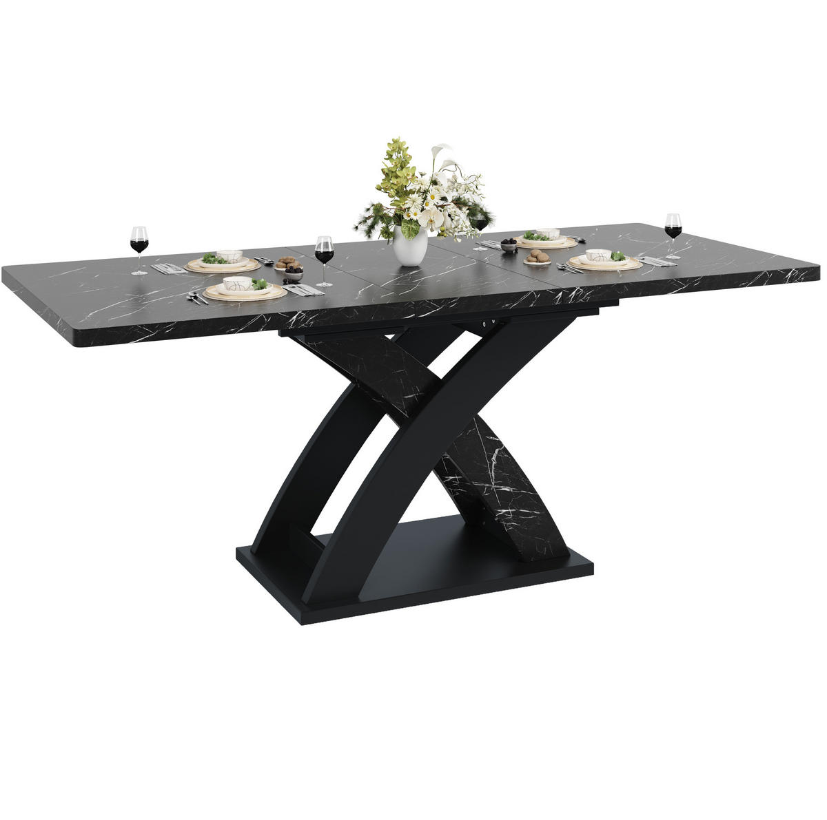 AUSZIEHTISCH 120/80/75 cm in Schwarz mit Metallgestell – ausziehbar auf 160 cm - Schwarz, Holzwerkstoff (120/80/75cm) - BEAOK