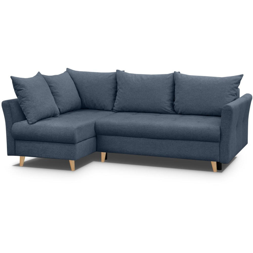 ECKSCHLAFSOFA Neron mit 2 Bettkasten und Beine in Buchefarbe, Dunkelblau, links - Buchefarben/Dunkelblau, Textil (233/148cm) - Beautysofa
