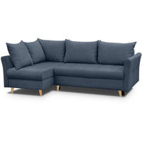 ECKSCHLAFSOFA Neron mit 2 Bettkasten und Beine in Buchefarbe, Dunkelblau, links - Buchefarben/Dunkelblau, Textil (233/148cm) - Beautysofa