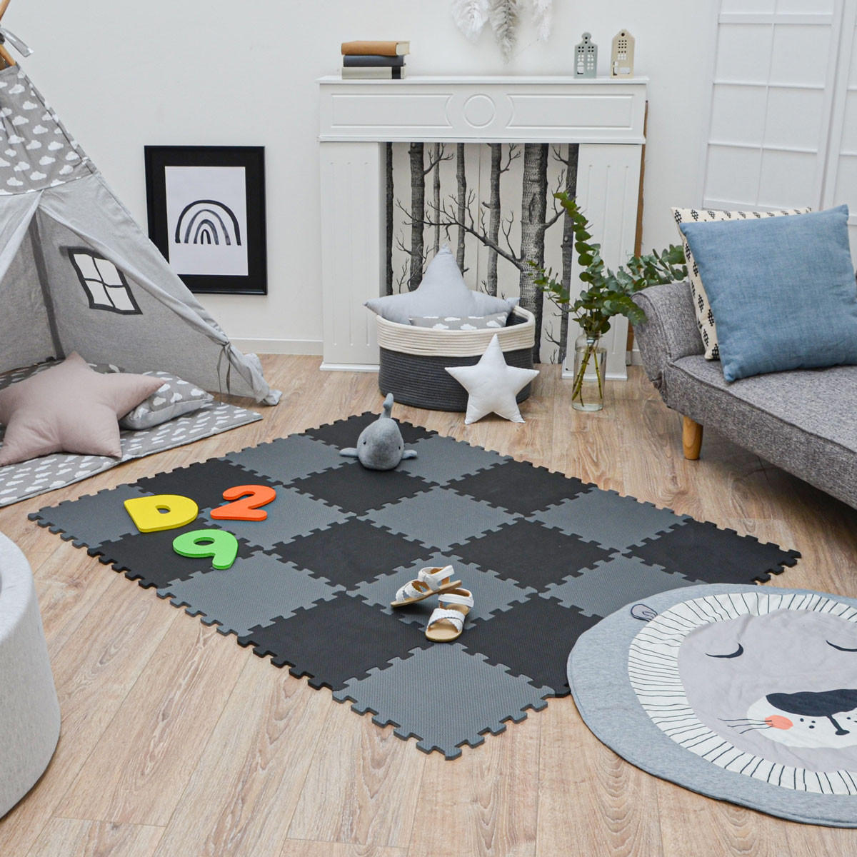 SPIELMATTE ab Null - 180/90 cm Puzzlematte Schwarz - Multicolor, Kunststoff (30/30cm) - Littletom