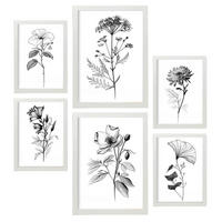 POSTER Set Mit 6 Blühende Blumen Natur Und Botanikdrucke Mit Blumenmotiven In Klassischem Schwarz Und Weiß Innenarchitektur A3 & A4 Weißer Rahmen - Weiß, Papier (29/3cm) - Nacnic
