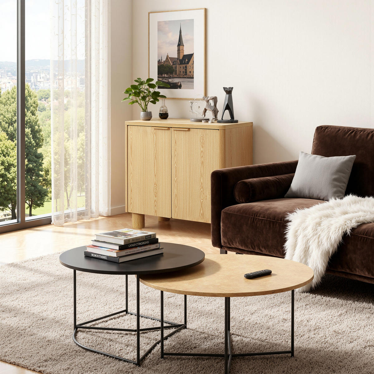 MODERNES Sideboard Wohnzimmer, Kommode mit 2 Türen | B72 x T39,5 x H75 cm - Eichefarben/Braun, Holz (72/75/39.5cm) - Hometopia
