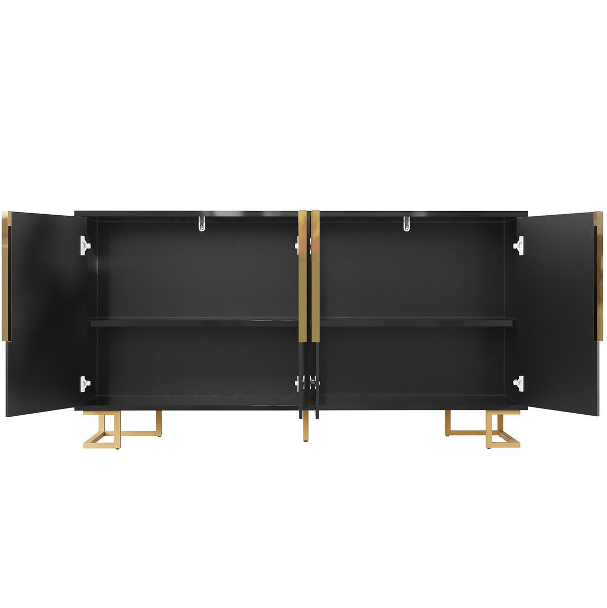 KOMODA 152/40/75 cm čierna s geometrickými dvierkami a kovovými nohami z MDF - čierna, kompozitné drevo (152/75/40cm) - OKWISH