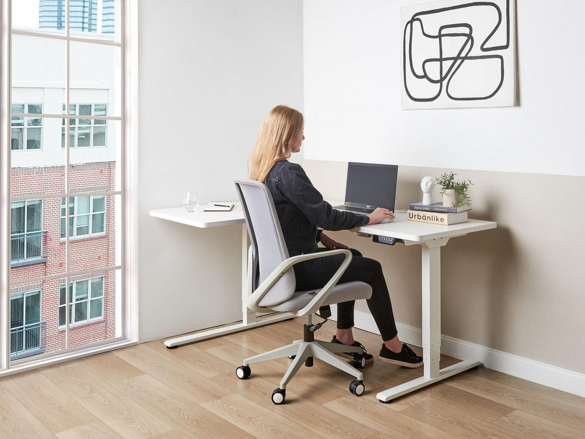 ECKSCHREIBTISCH elektrisch höhenverstellbar 160/109 cm Weiß linksseitig Destines - Weiß, Holzwerkstoff/Metall (109/160/60cm) - Beliani