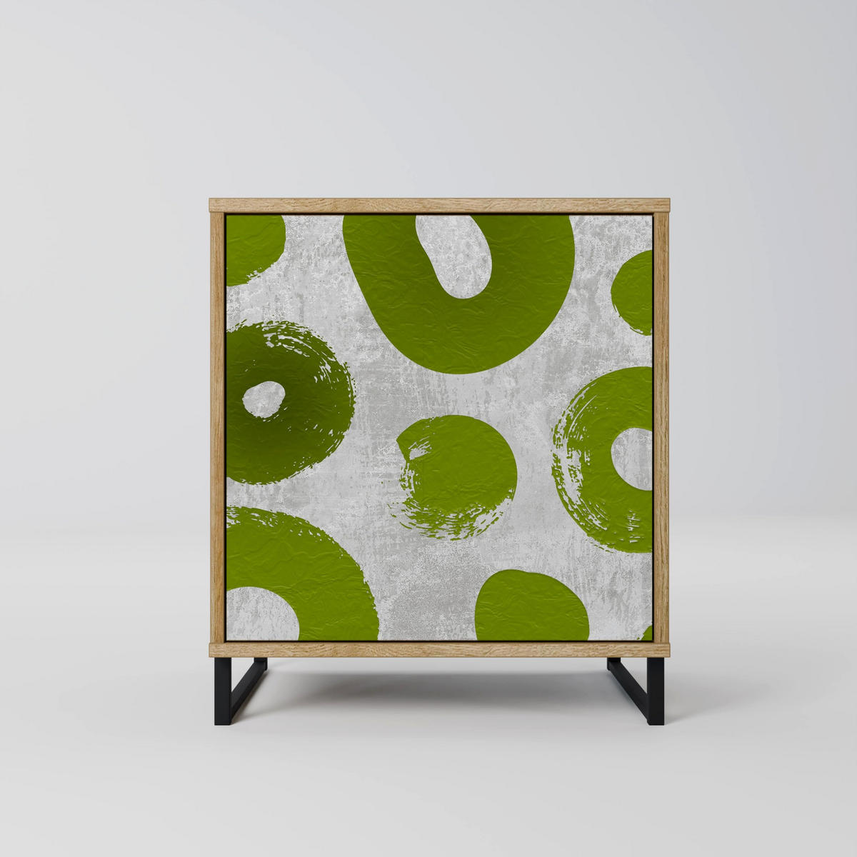 SIDEBOARD GREEN RHAPSODY, Eichefarben, 57,5x42x72,5 cm, Schwarze Metallfüße - Eichefarben/Multicolor, Holzwerkstoff/Metall (57.5/72.5/42cm) - SpaceRebels