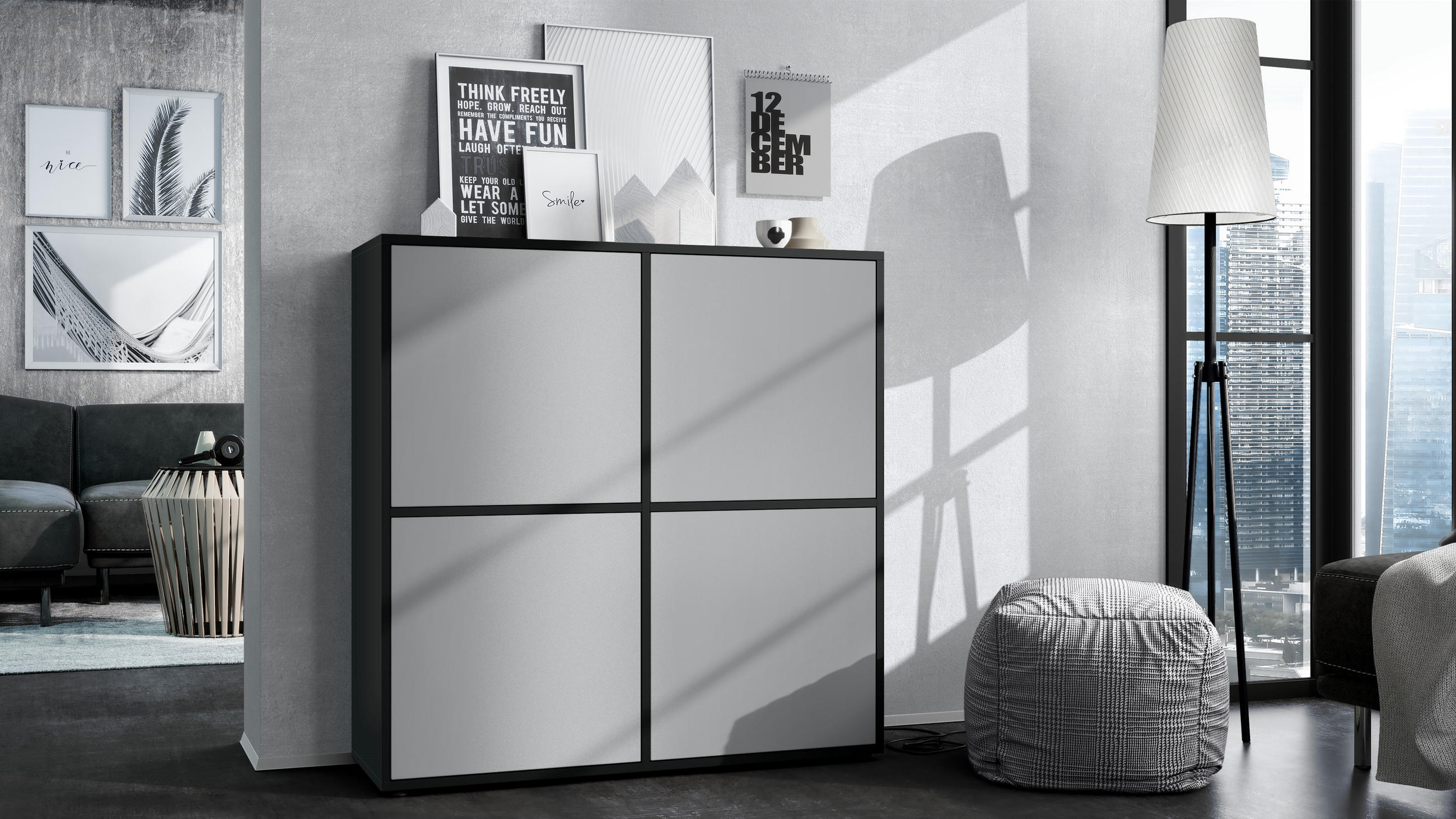 HIGHBOARD Cuba Türen in Hellgrau seidenmatt - Greige, Holzwerkstoff (104/105.5/35.5cm) - Vladon