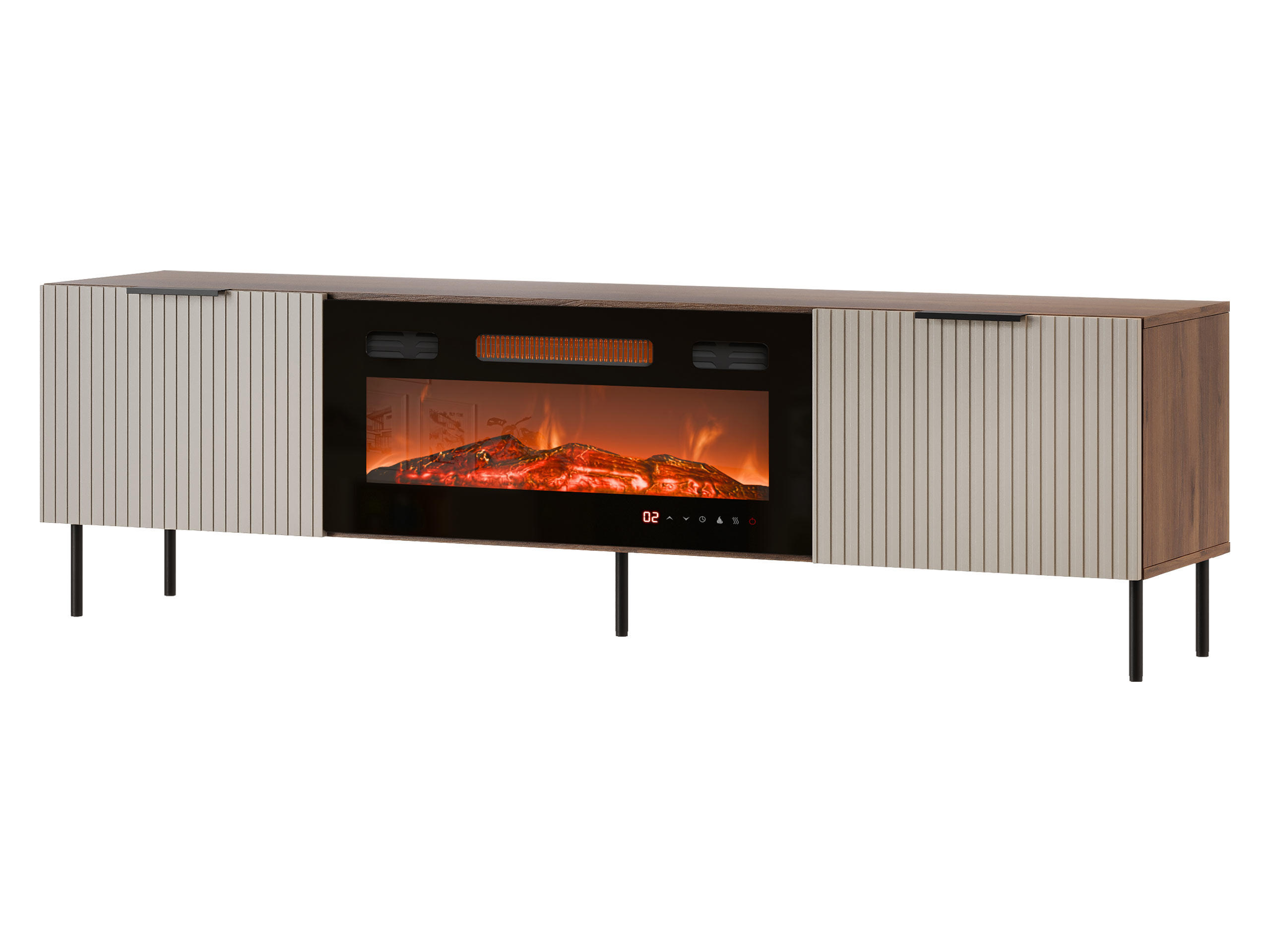 TV-LOWBOARD Almera 06 mit Kamin - Kaschmir/Nussbaumfarben, Holzwerkstoff/Metall (181/53/42cm) - MIRJAN24