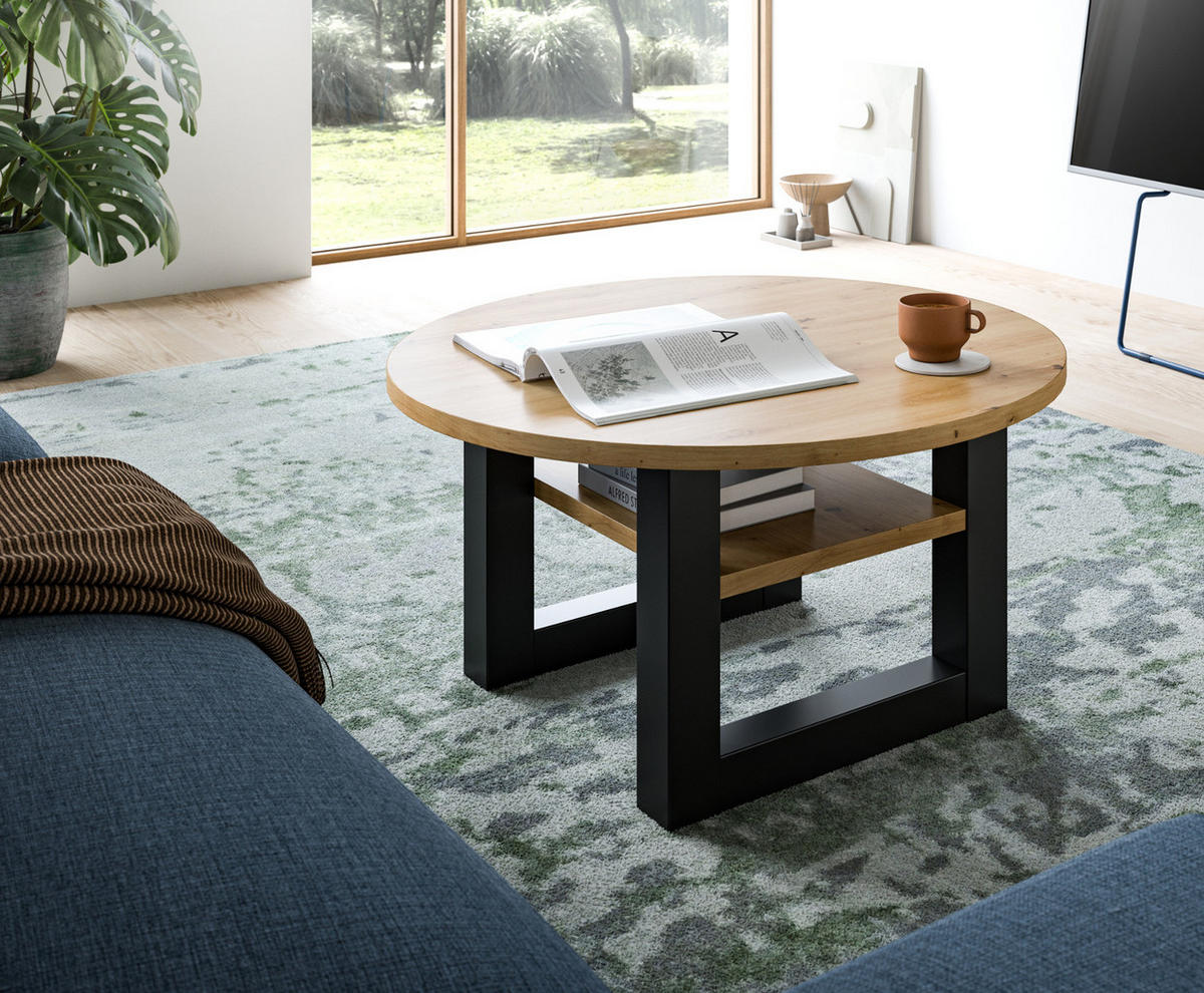 COUCHTISCH Eiche, grau rund 75 cm, Wohnzimmertisch mit Ablage - Eiche Artisan/Grau, Holzwerkstoff/Metall (75/75/42cm) - Inn.Furn