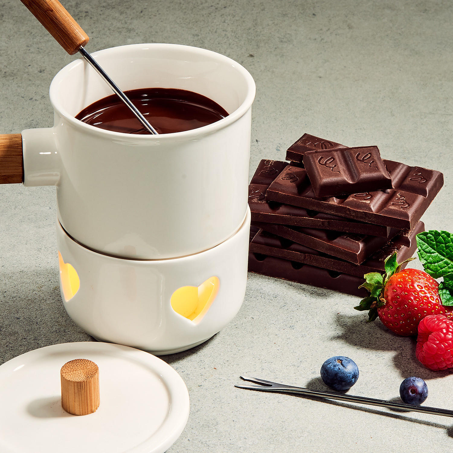 SCHOKOLADEN-FONDUE Hot Choc - Weiß, Holz (9/14cm) - BUTLERS