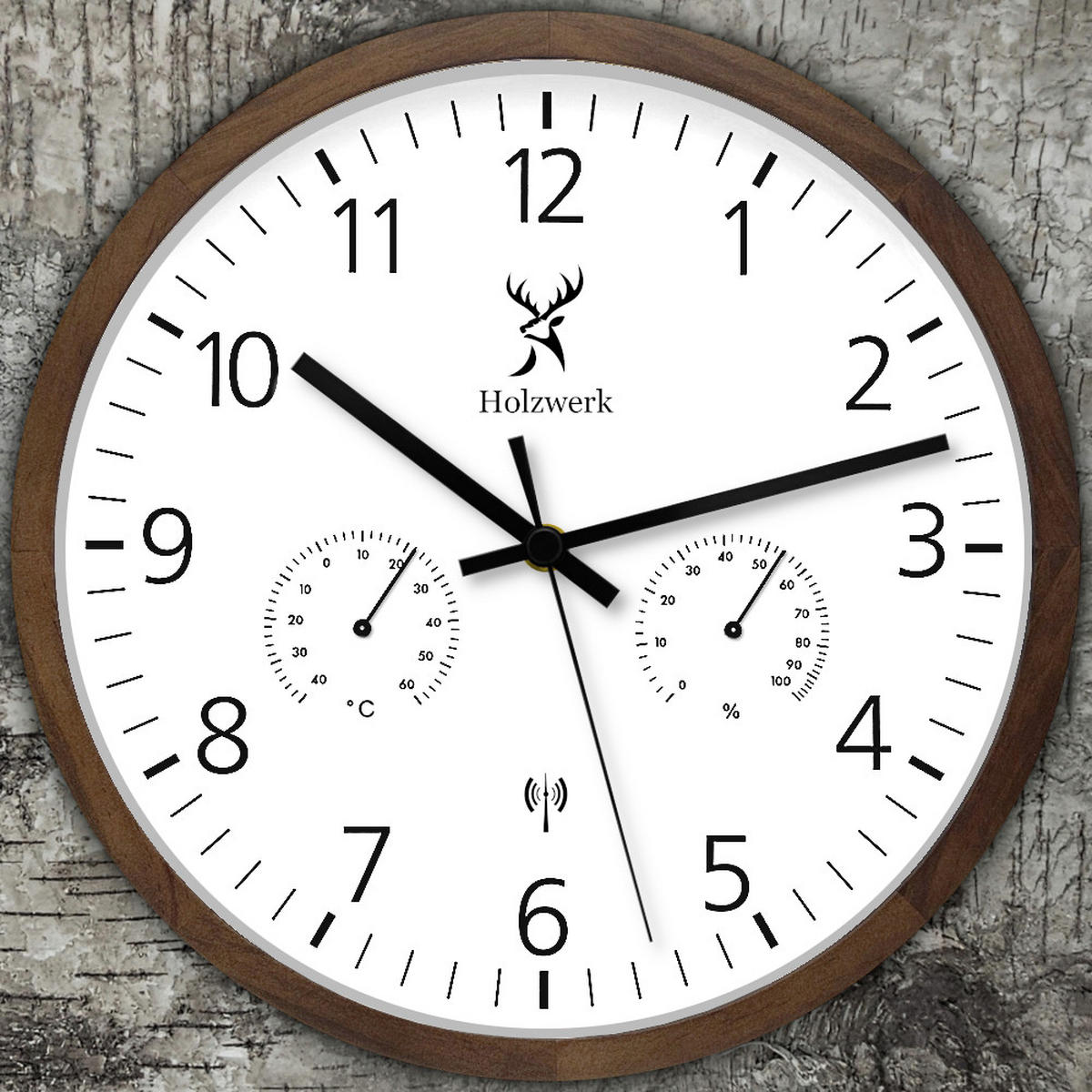 WANDUHR Holz Designer WEGBERG (FUNK) Wand Uhr, braun, weiß - Dunkelbraun/Schwarz, Glas/Holz (30/30/4.2cm) - Holzwerk