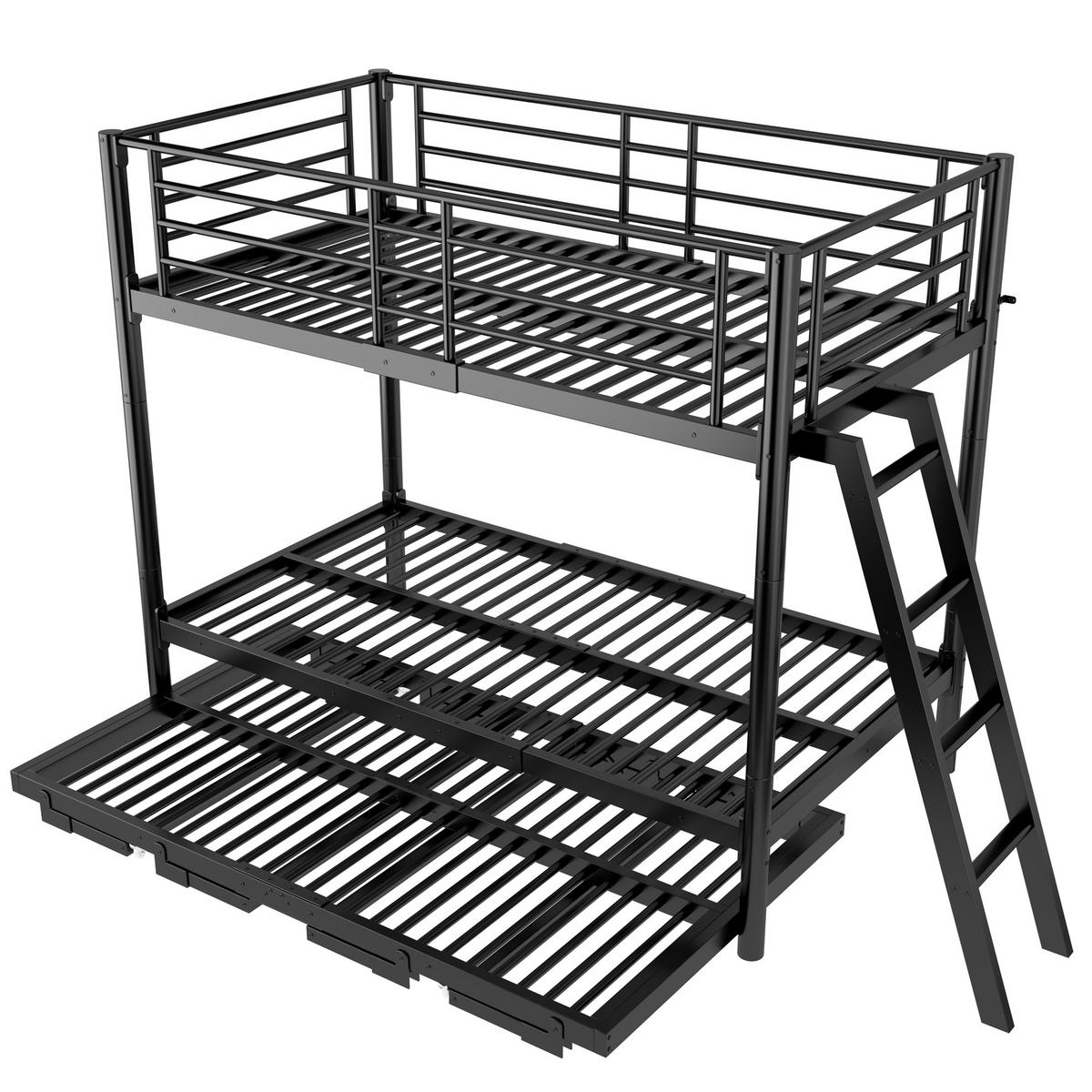 ETAGENBETT 90/200 cm mit Ausziehbett, DE-41598, in Schwarz - Schwarz, Metall (90/200cm) - ComfortXL